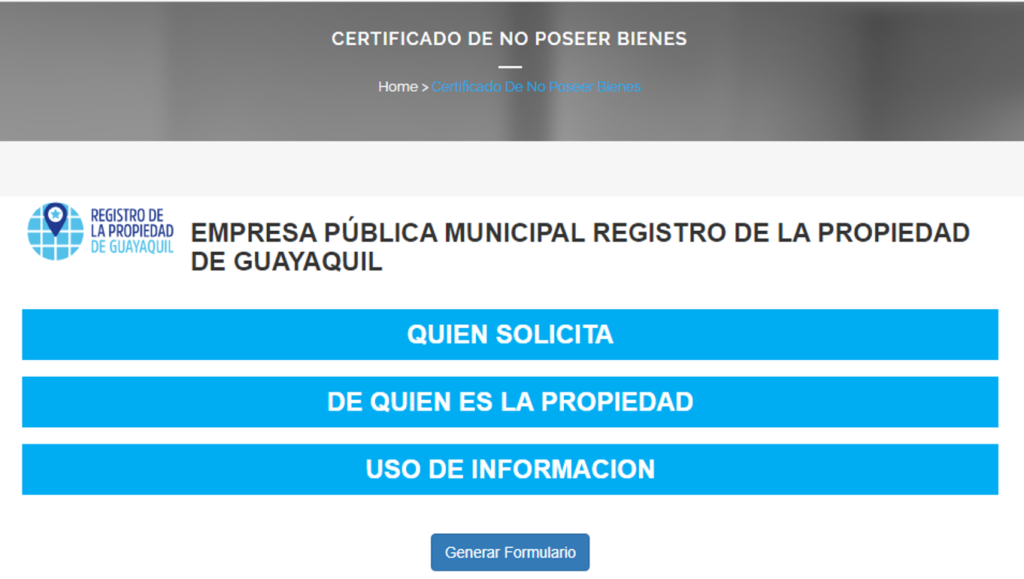 Consulta certificado de no poseer bines en Cuenca